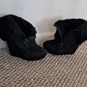 ASH Women's Rabbit Fur Suede Heeled/Platform Zip-Up Boots/Booties Size 7.5